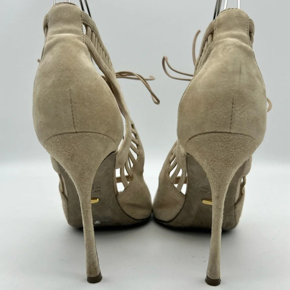 Sergio Rossi Beige/nude colored strappy heels with Ladder Detail sz 37 - Picture 10 of 13